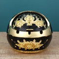 European black ashtray with golden rose relief and lid for home decor - Gold Black Enamel Rose
