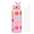 Borraccia sportiva in acciaio inox rosa opaco con stampa smiley e kit cannuccia - Rosa chiaro Stile 11B