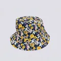 Detailed top view of navy blue floral bucket hat with yellow and pink flower patterns - M (56-58cm) / Navy Yellow Blue Floral (6#)
