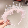 Cerchietto in tulle rosa con corona di strass e pizzo per bambine principessa - Rosa