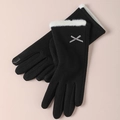 Gants d'hiver noirs tricotés avec poignets en fourrure blanche et écran tactile - Papillon Bord Fourrure Blanche - Poil de Lapin Noir