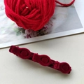 Deep red velvet braided hair clip with triple circular ornaments in retro style - Triple Ring / Wine Red 1Pc