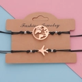 Pulseras ajustables de cuerda negra con colgantes de avión y mapa mundial oro rosa - Pulsera de Avión / Oro rosa