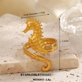 Verstellbarer goldener Seepferdchen-Ring aus Edelstahl mit detaillierter Schuppentextur - 3D-Seepferdchen-Form (1018)