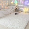 Plush white shaggy rug on wooden bedroom floor with modern minimalist cozy decor - 180x200cm / Pure White