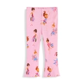 Pink ribbed flare leggings for girls with colorful cartoon fairy print and lettuce edge - 2T / Pink