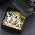 Tre figurine di astronauti in resina in confezione regalo con luci LED e rafia - Set Scatola Regalo Blu Cielo Stellato