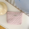 Neceser acolchado rosa con estampado de conejos y cremallera para viaje y aseo - Conejo Rosa de Orejas Largas Acolchado