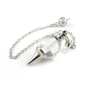 Detailed macro view of clear crystal pendulum with silver chain for divination and dowsing - Pendant + Chain Set / White Crystal