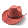 Macro detail of rust red faux suede cowboy hat with brown braided band and buckle - M(56-58cm) / Brick Red (Suede)