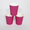 Three rose pink disposable paper cups stacked in a triangle on a white background - 10 Pieces Pack / Rose Red