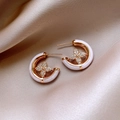 Elegantes pendientes dorados con semicírculos de cerámica blanca y trébol brillante - Estilo 21# Dorado Rosa (Pin de Plata)