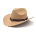 Camel wide brim western cowboy wool felt hat with brown leather band and metallic details - M (56-58cm) / Camel (Cowboy Wax Rope)