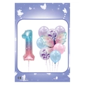 Number 1 butterfly balloon set for first birthday party with purple and pink latex balloons - Number 1 Style