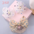 Three-piece baby hair set with pink floral clips and yellow polka dot bow headband - Style 24 (White Flower Clip/Yellow Polka Dot Bow)