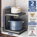 Gunmetal grey 2-tier adjustable kitchen pot rack organizer for cabinet storage - 2-Tier / Gunmetal