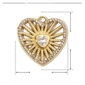 Macro view showing 23mm gold heart pendant dimensions with stainless steel and zircon data - YE452-2-Gold Heart Clear Stone