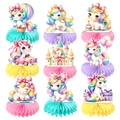 9-piece set of 3D unicorn honeycomb table centerpieces for kids' birthday party decorations - Unicorn Theme (Y-00541)