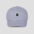 Front detail of lavender cotton baseball cap with black embroidered B and stitched brim - M (56-58cm) / Gray