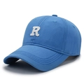 Blue cotton baseball cap with white embroidered letter R and curved brim design - Adjustable / Sapphire Blue
