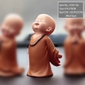 Mini laughing monk car dashboard ornament with brown robe and black prayer beads - Open Arms Smiling (Mini Size)