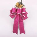 Fiocco natalizio glitter fucsia 25cm con fiore dorato e aghi di pino per albero decor - 25cm Fiocco Rosa Scuro
