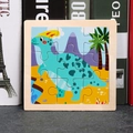 Cartoon blue dinosaur wooden puzzle on baseplate for toddler early learning toy - Spinosaurus