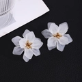 Elegant white matte petal earrings with gold stamen and pearl tassels on black texture - Golden Stamen Matte White Flower Style (E2792-4)