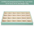 Green PU leather jewelry display tray with 24 compartments for ring and earring storage - Mint Green 24-Compartment Tray