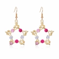 Golden star-shaped earrings with pink and magenta gemstones for Christmas and festive fashion - Dreamy Pentagram Earrings