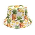 Close-up of white bucket hat with pineapple print and reinforced brim stitching details - M (56-58cm) / White Pineapple Print (1#)