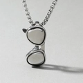 Silver stainless steel box chain necklace with polished sunglasses pendant charm - Sunglasses Shape