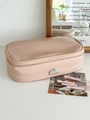 Rechteckige puderrosa PU-Leder Kosmetiktasche mit silbernem Logo für die Reise - Rosa