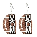Detail of glitter brown rugby earrings with MOM lettering and white stitch texture - Rugby Hook Earrings - Brown Glitter