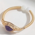 Handmade 14K gold wire wrapped ring with purple teardrop gemstone and white pearls - Amethyst
