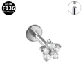 Zilveren G23 titanium labret stud met zirkoon bloem en interne schroefdraad voor oor - Bloem / Zilver