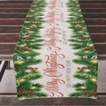 Linen Christmas table runner with Merry Christmas lettering and pine patterns - 33*183cm / ZQ04-13 (White Red Berries Gold)