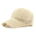 Breathable cream hollow knit baseball cap with subtle sequins and elegant mesh design - Light Khaki