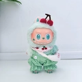 Labubu doll in green plaid overalls with cherry hat and white crossbody bag - New Green Checkered Cherry Crossbody Bag Set / First And Second Generation Keychains Are Compatible With La Cloth Dolls. Dolls Not Included.
