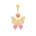 Piercing ombelico a farfalla dorata con pietre rosa e cristalli luminosi - Stile Farfalla Dorata (BR24091001-1)