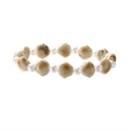 Bohemian summer beaded bracelet with yellow shell charms and white round pearls - Imitation Pearl + Khaki Shell