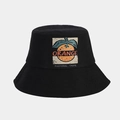 Detail view of the durable black canvas fabric and vintage orange print on bucket hat - M (56-58cm) / Black
