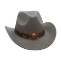 Grey wool felt western cowboy hat for kids with brown leather band and bronze skull ornament - Adult (56-58CM) / Gray