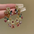 Elegante bloemen oorbellen van hars met meerkleurige steentjes en kwastjes in hand - 38# 925 Sterling Zilveren Oorknopjes - Kleurrijk - 18k Echt Goud Verguld Strass Bloem Kwastje Oorbellen
