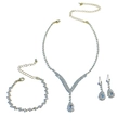 Macro detail of bridal jewelry set with sparkling water-drop cubic zirconia necklace and earrings - 12# Gold Platinum Texture Style