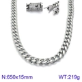 Heavy 15mm silver cuban link chain for men with iced out diamond clasp, 650mm length - Silver Cuban Link Necklace Rhinestone Clasp 650x15mm(KN93828-Z)
