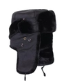 Classic black winter ushanka hat with thick faux fur lining and windproof ear flaps - One Size / Vintage Style with Ears - Black