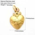 Golden stainless steel heart pendant featuring a religious cross and crown of thorns design - Gold Tone Heart (G18)