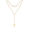 Women's gold stainless steel double layer Y-necklace with white pearl and letter T pendant - Letter T Style (NC-1930G-T)