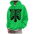 Neon green fleece hoodie for men and women featuring black rib cage skeleton print - S / Tops / Bright Green